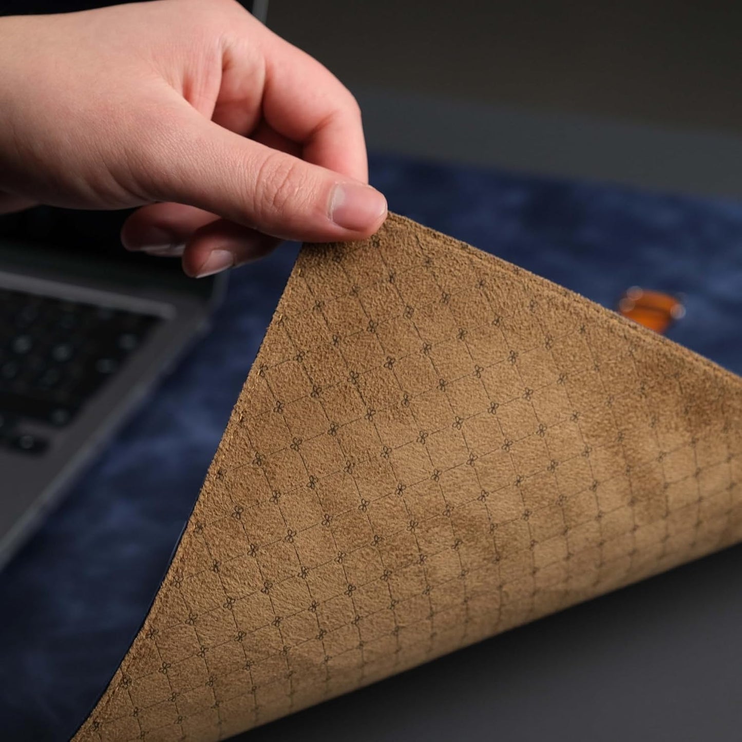 Jersey Genuine Calfskin Leather Desk Pad, Office Desk Mat with Non-Slip Bottom, Smooth Surface for Mouse & Keyboard, Desk Protector (36x19 inches) (Navy)