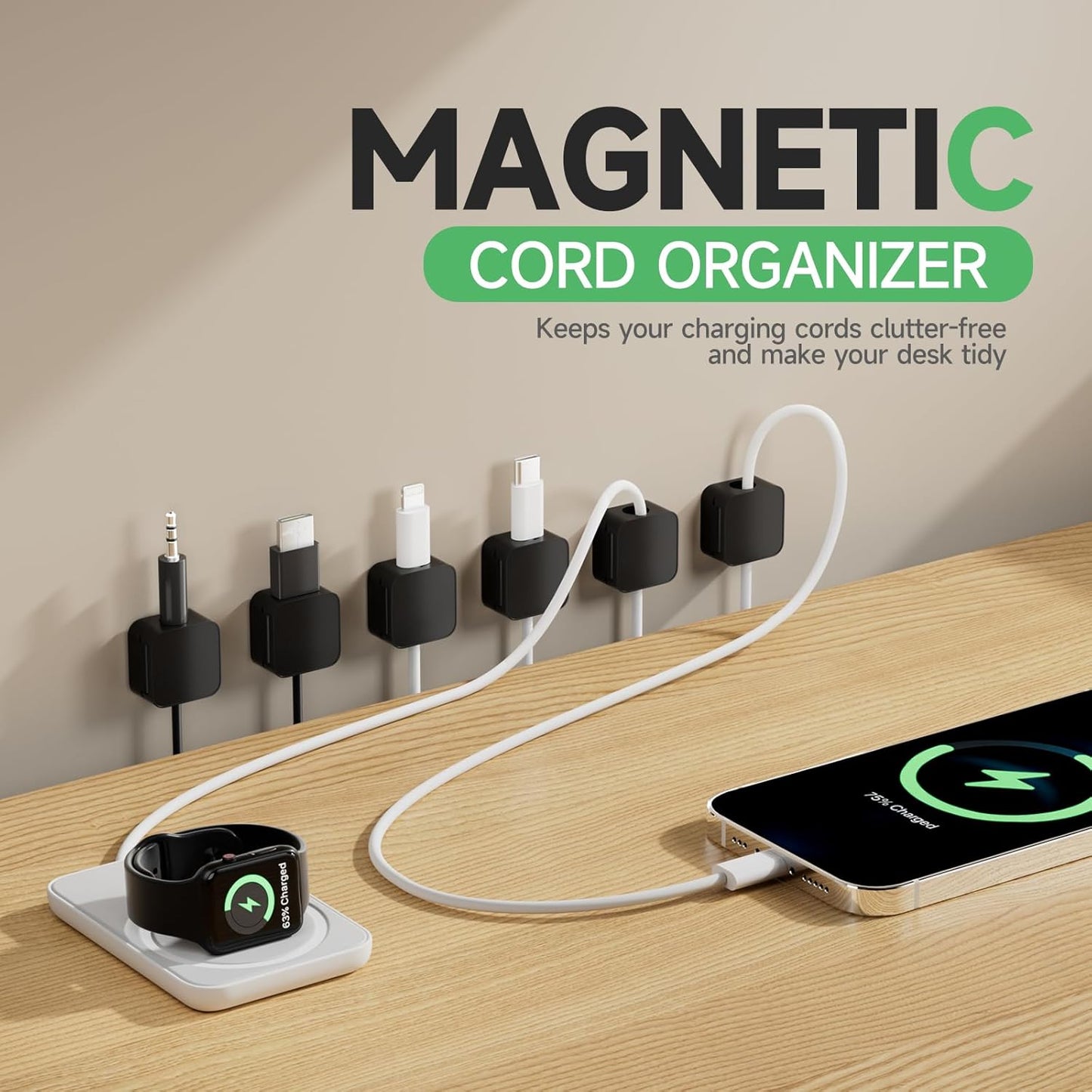 9 Black Magnetic Cable Clips,Under Desk Cable Management,Cord Holder for Nightstand Home Office Car Phone Wall,2025 Adhesive Cord Organizer[0.45" in Ht Save Space/Versatile for Wire Up to 0.27" OD]