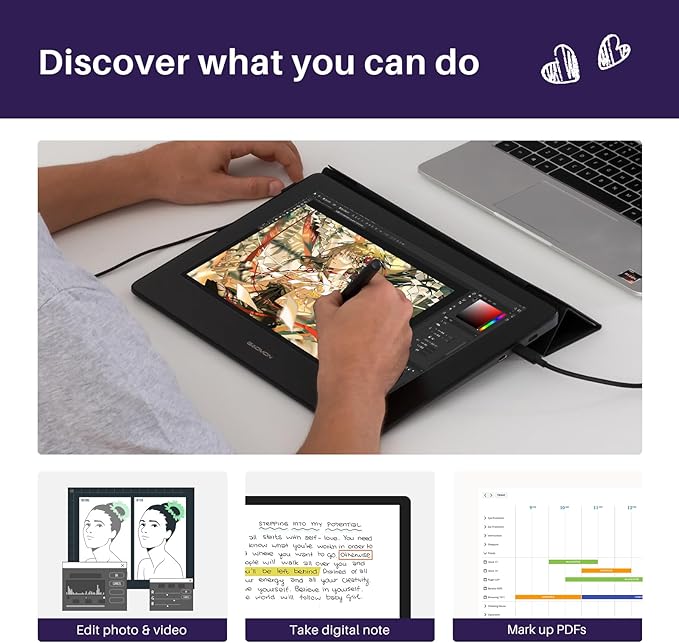 GAOMON PD1320 Pen Display Drawing Tablet, 13.3 Inch Full Laminated 120% sRGB Graphics Monitor with Tilt Support for Artists, Design, Animation - Compatible with Windows/Mac/Android