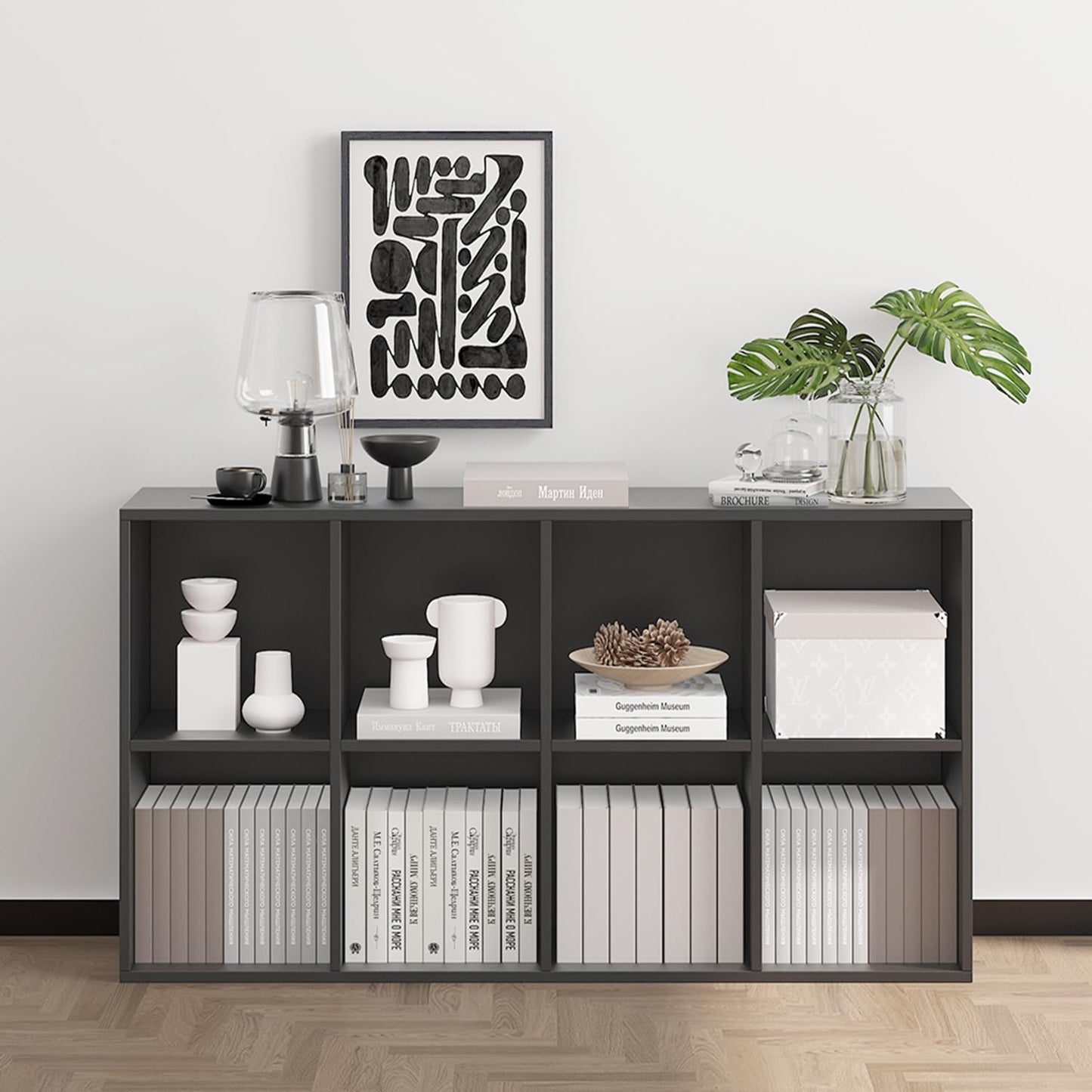 Wooden 8 Cube Storage Organizer with Closed Back Panel,White Shelf Heavy Duty Cubby Storage Organizer with Compartments for Living,Display Shelf,Bookshelf (Black, 8-Cube)