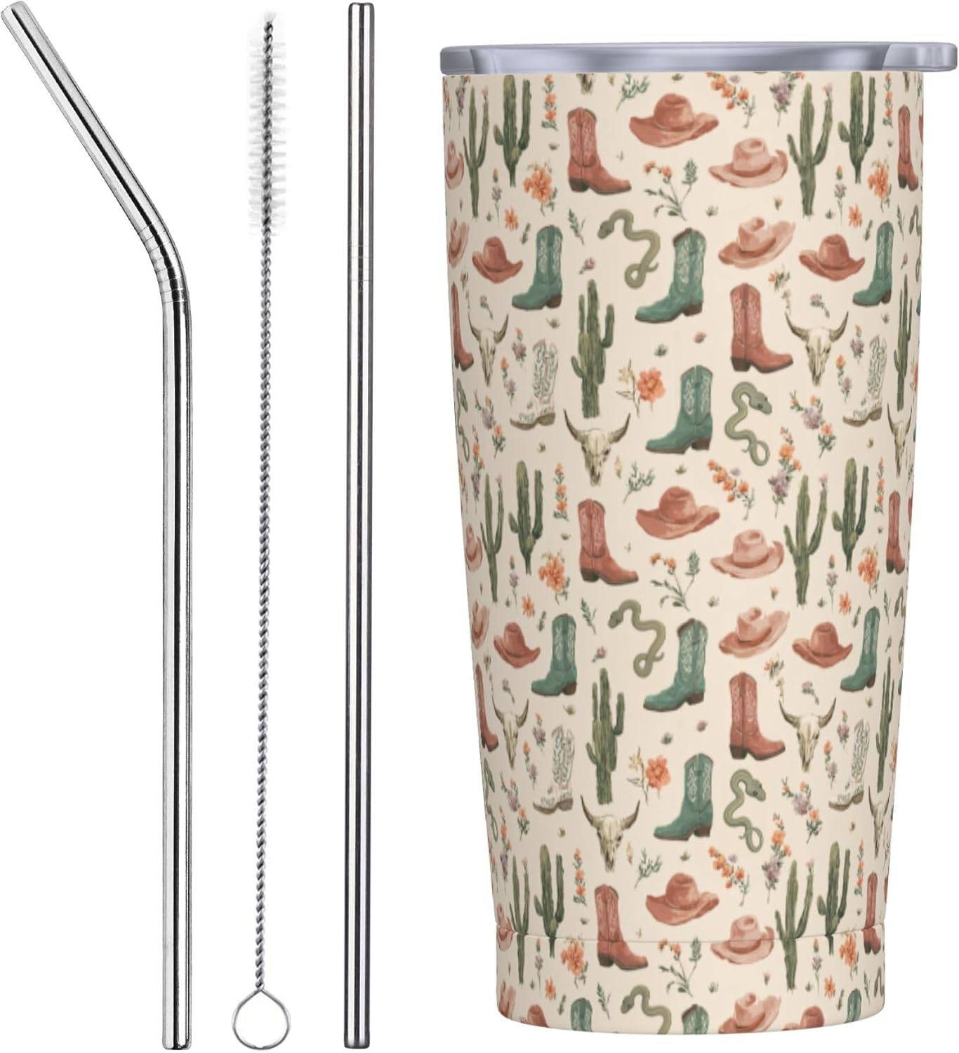 Western Cowgirl Tumbler with Lid and Straw 20oz Insulated Reusable Stainless Steel Travel Mug Double Wall Vacuum Coffee Cup for Hot Cold Drinks Leak-Proof Portable Cups for Women Men Gifts
