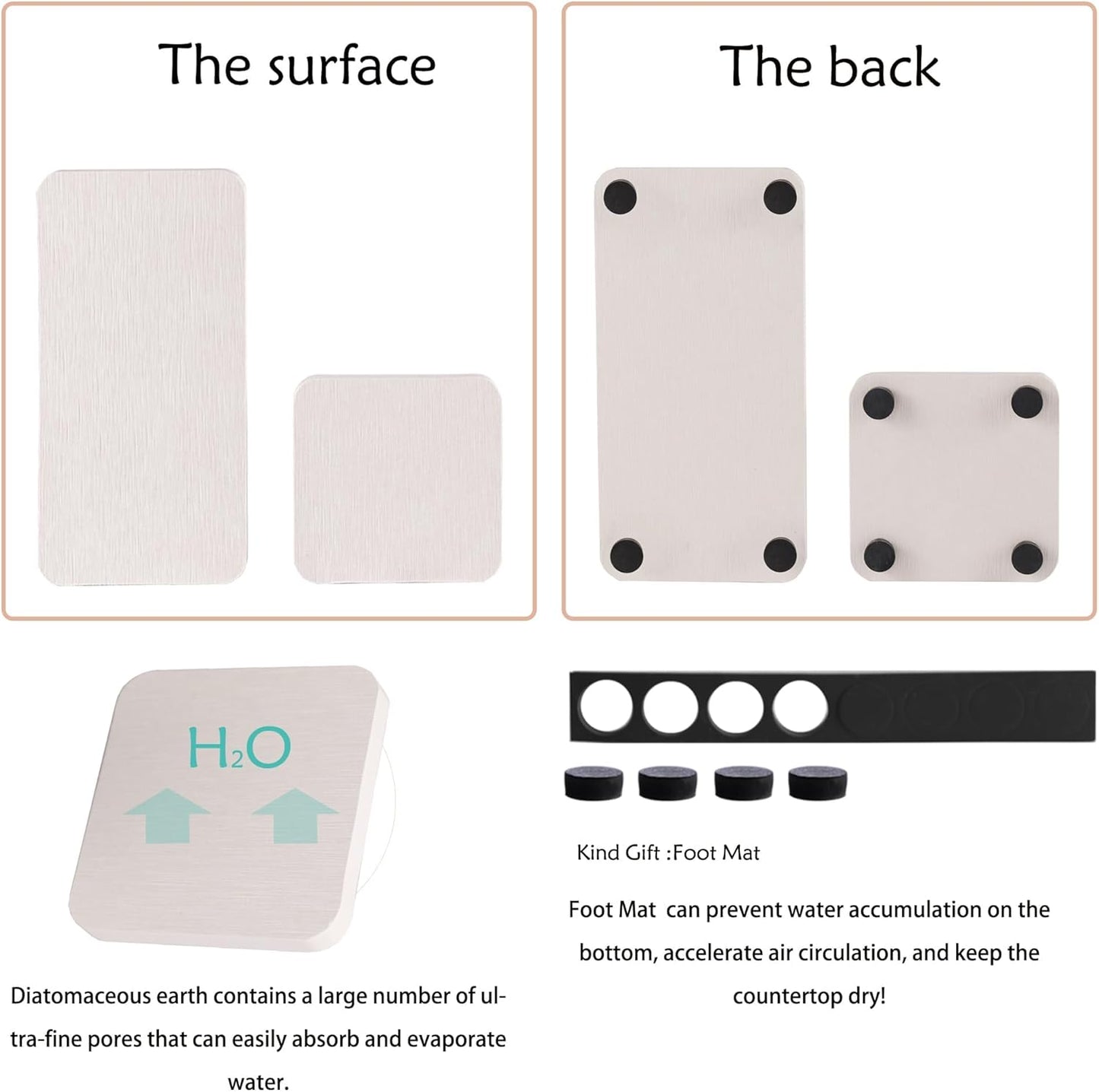 Set of 4 Water Absorbent Stone Trays, Kitchen/Bathroom Soap Dish, Instant Dry Sink Organizers Used for Hand Soap & Plants & Toiletries in The Modern Home