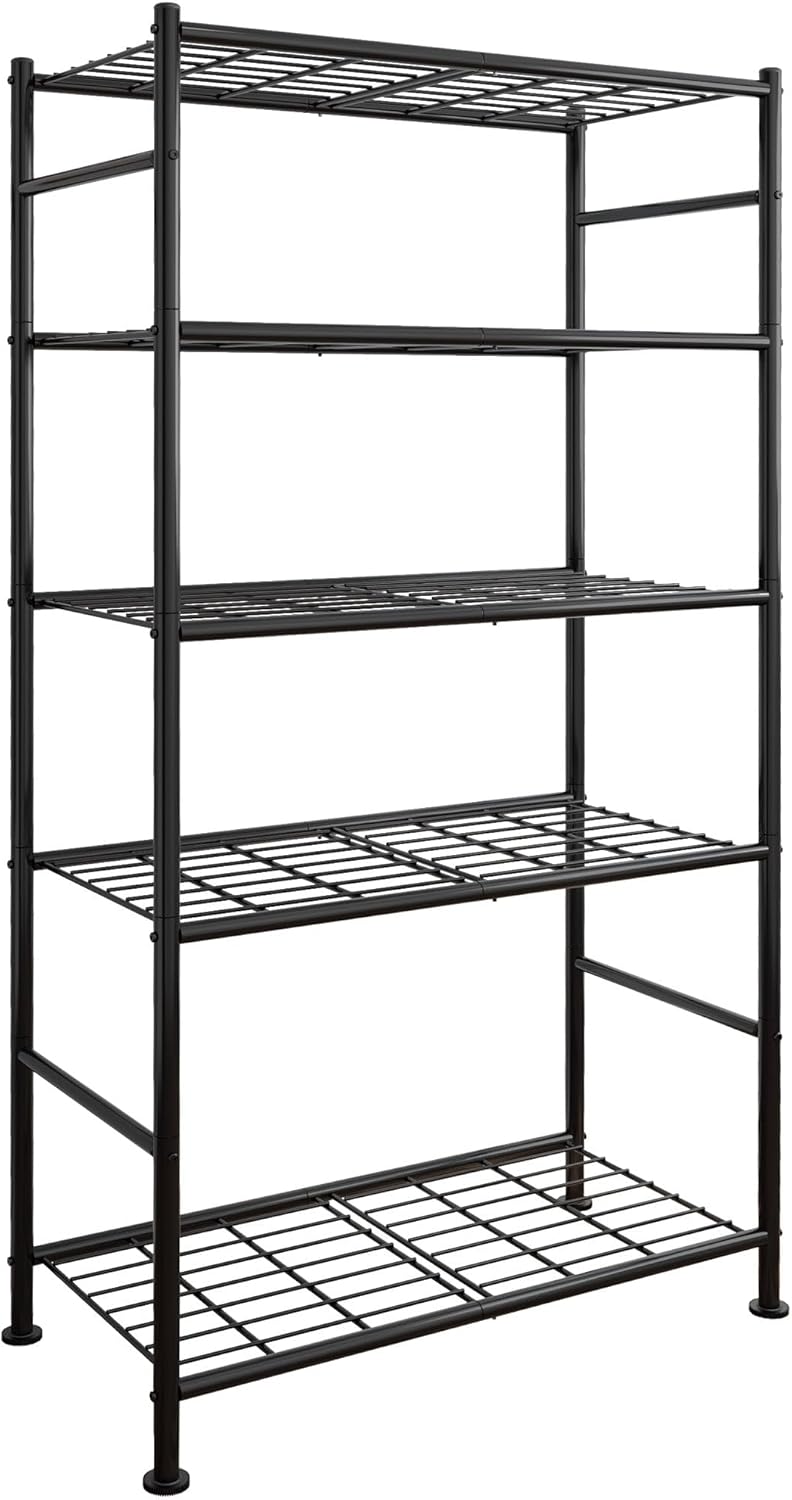Storage Shelves - 5 Tier Shelf Organizer, Heavy Duty Garage Shelving Unit with Leveling Feet, Stable Metal Shelves Organizer for Pantry, Kitchen and Closet, 33.0" W x 12.6" D x 72.0" H, Black