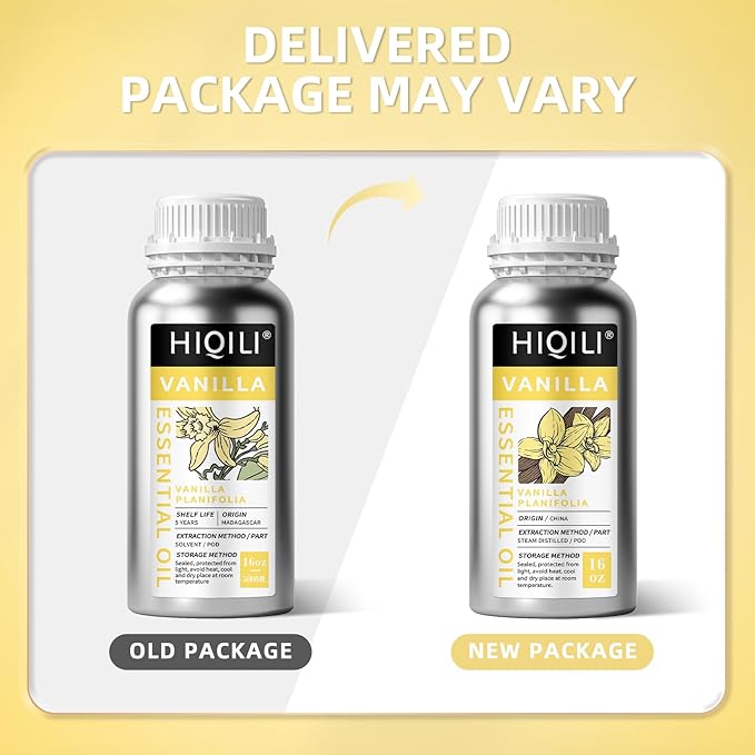 HIQILI 16 Ounces Vanilla Essential Oil, Strong Fragrance for Body Lotion, Candle Making, Soap, Aromatherapy -16 Fl Oz