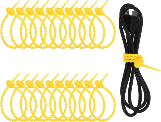 uxcell 20 Pcs Silicone Ties Bag Clip, 8.5 Inch Multi Purpose Silicone Zip Ties Reusable Rubber Zip Tie, Cable Strap Cord Organizer for Home Office Food Bag Wires Cables, Yellow