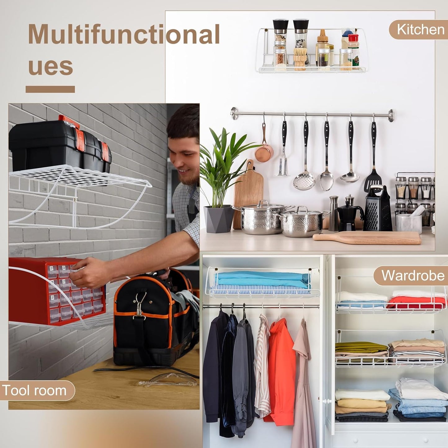 Geelin 2pcs 17in Wide Laundry Room Shelves Laundry Utility Hanger Shelves Wire Rack Shelving Closet Shelf with Two Different Ways to Hung Wall Mounted for Pantry Room Closet Storage Basement