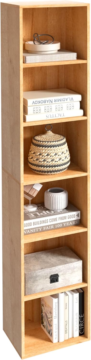 Wooden 6 Cube Storage Organizer, 6 Tier Storage Cubes Storage Display Cubby, 62 Inch Tall Versatile Cubes Shelf and Cubby Organizer for Any Space (Oak, 6 Cube-W(11.8inch)
