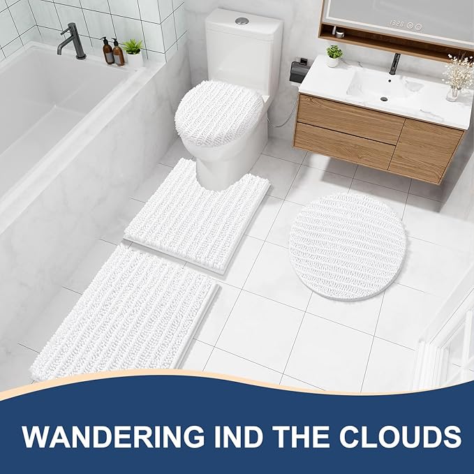 Arotive Luxury Chenille Bathroom Rug Mat, Extra Soft Thick Absorbent Shaggy Bath Rugs, Non-Slip Machine Wash Dry, Plush Bath Mats for Bathroom, Shower and Tub, 30x17, White