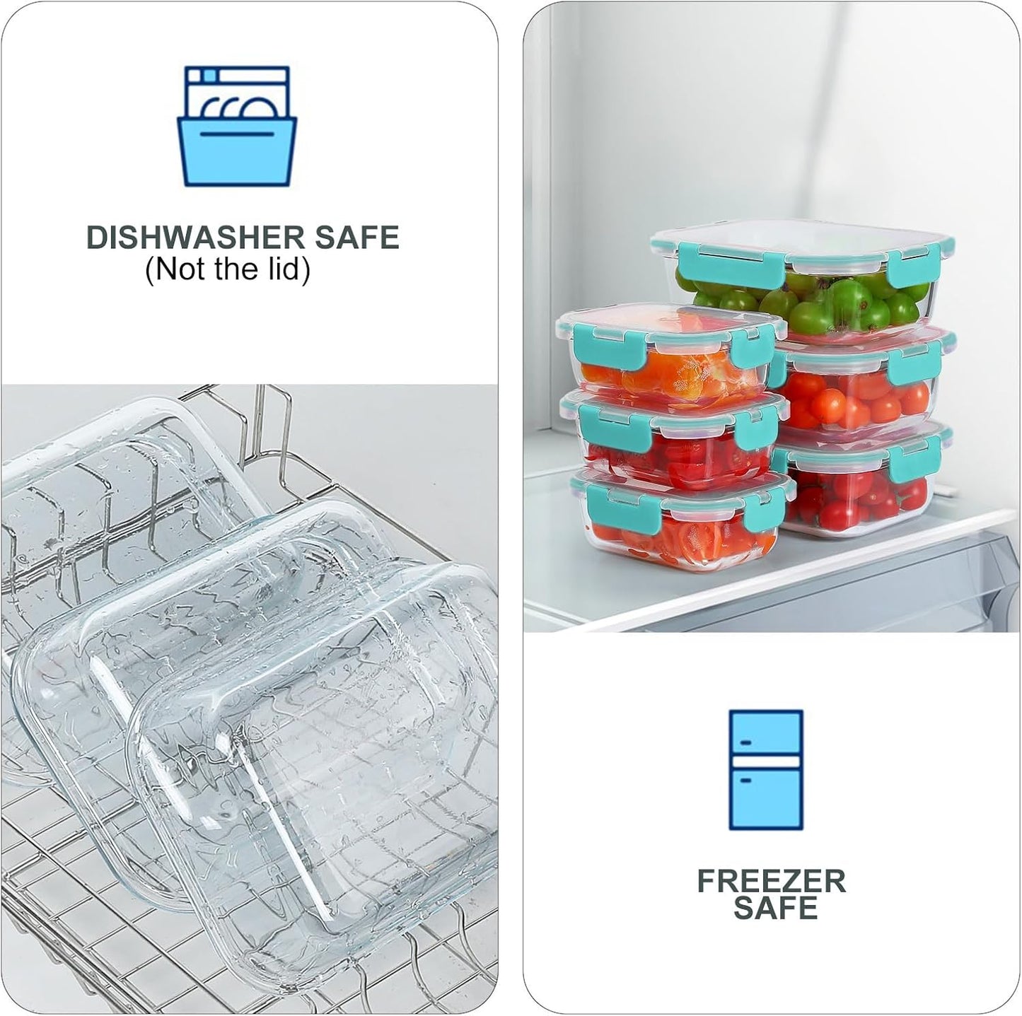 KOMUEE 10 Pack Glass Food Storage Containers, Meal Prep Containers with Lids, Airtight Glass Lunch Boxes, Freezer, Oven, and Microwave Safe, Green