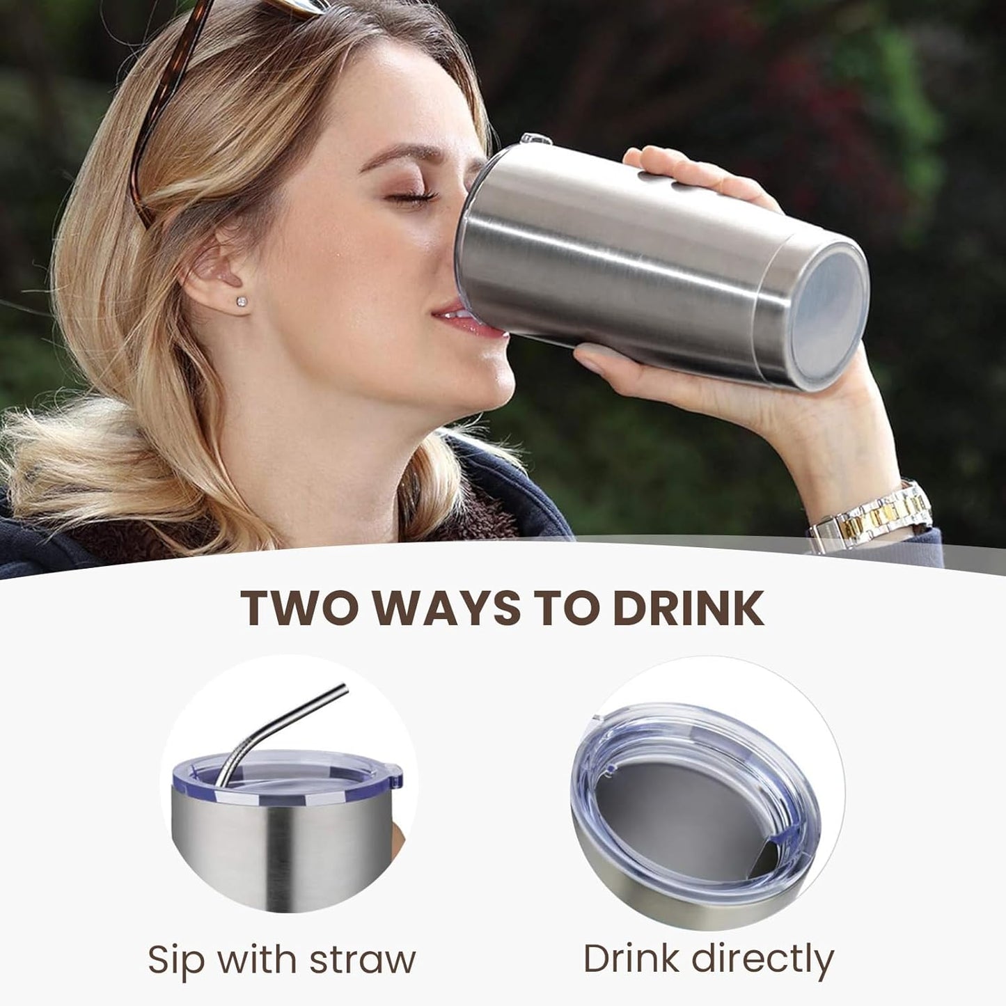 MEWAY 20oz Tumbler 4 Pack Double Wall Vacuum Insulated Travel Mug Bulk, Stainless Steel Tumblers with Lid and Straw, Durable Powder Coated Coffee Cups for Cold & Hot Drinks (Silver, 4)