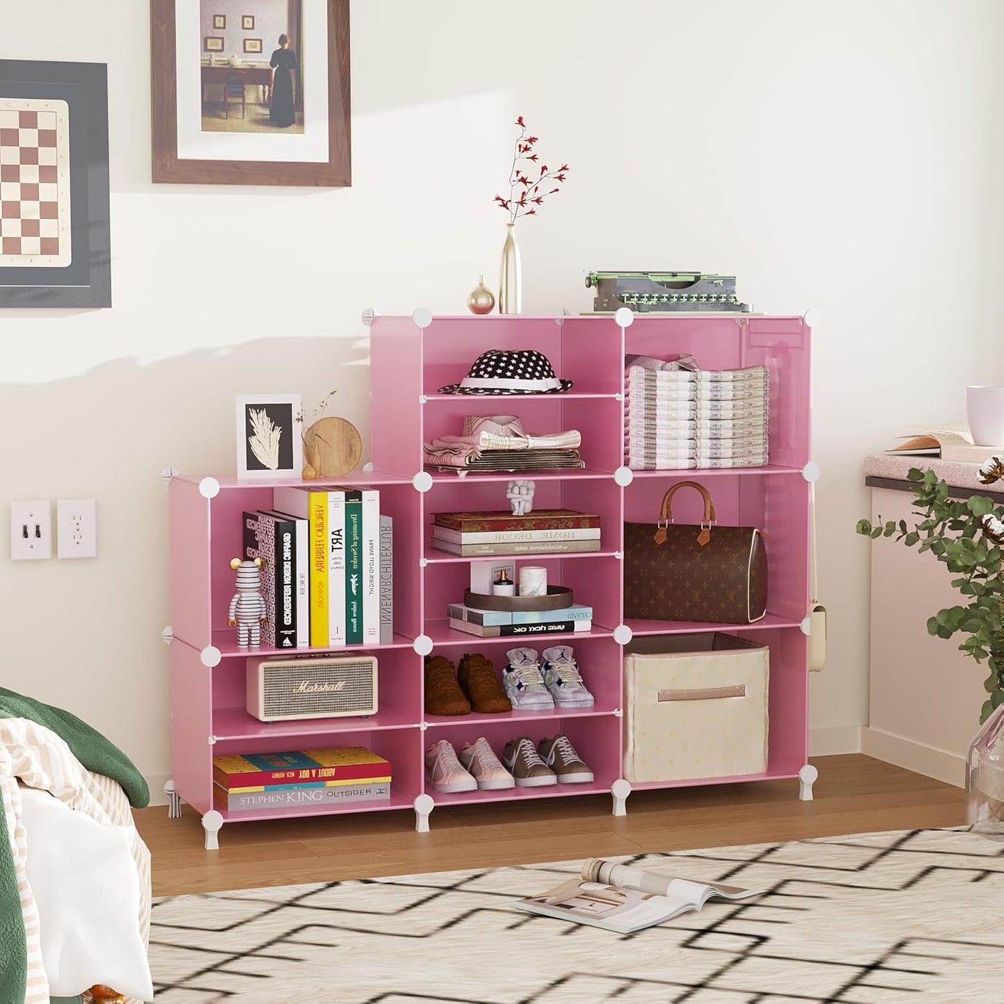 AWTATOS Closet Organizer 8 Cube Storage Shelves Clothes Organizers Closet Storage Stackable Cubby Shelving for Closet Bedroom Living Room Pink