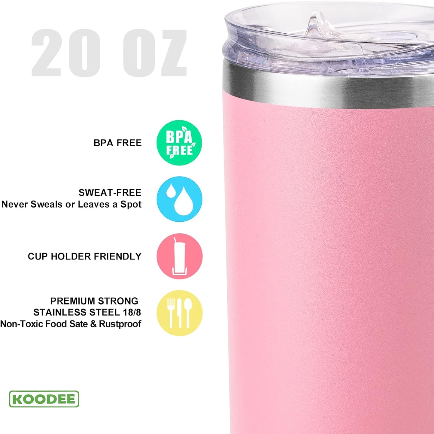 koodee 20 oz Skinny Tumbler (2 Pack) Stainless Steel Double Wall Insulated Water Tumbler Cup with Straw, Slim Travel Tumbler for Women Diy Birthday Gift (Purple-Pink)