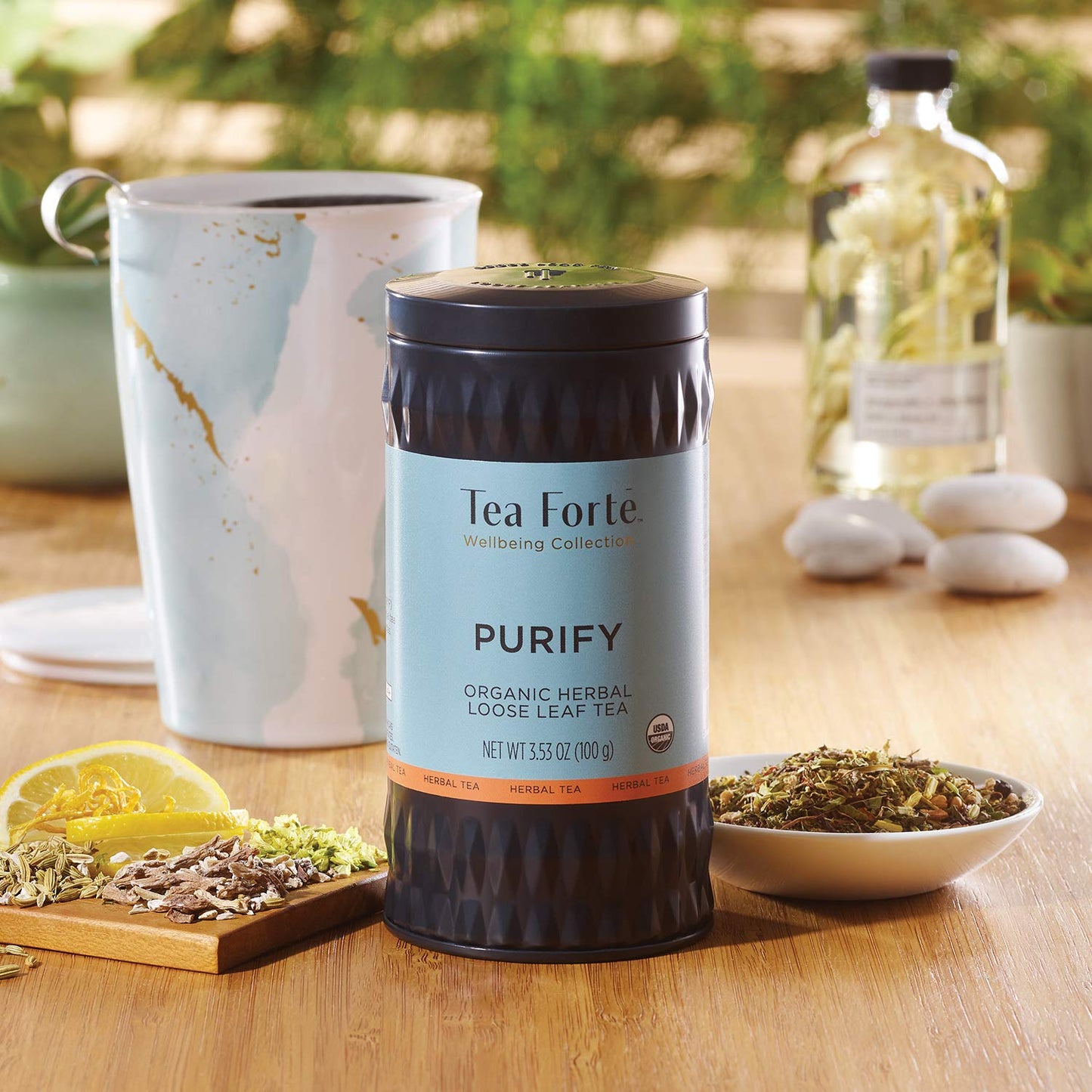 Tea Forte Purify Premium Organic Loose Leaf Caffeinated Herbal Tea Blend Canister, Makes 35-50 Cups