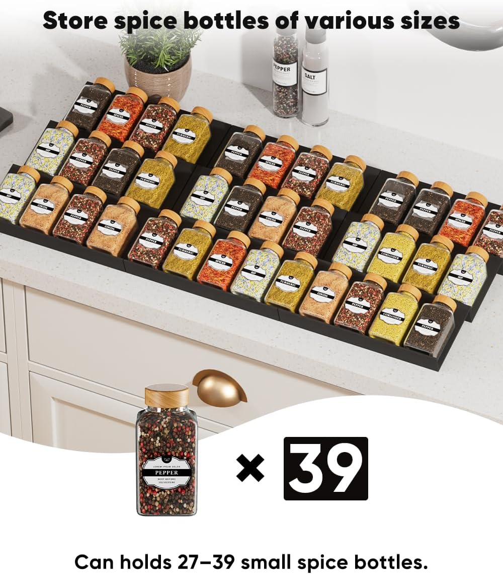 Artibear Expandable Drawer Spice Rack Organizer for 8" to 24" Kitchen Cabinets Drawer Tray Insert, Set of 9
