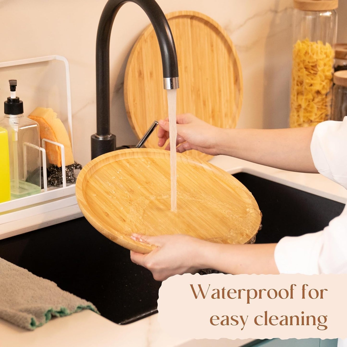 Premium Bamboo Round Tray - Natural Multipurpose Wood Serving Platter for Grilling, BBQ, Tea, Coffee & Ottoman Decor - 12"