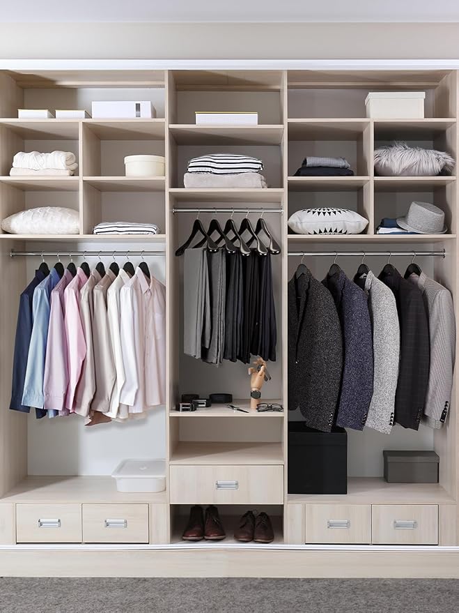 HOUSE DAY 19'' Extra Wide Shoulder Wooden Hangers 6 Pack, Premium Large Wood Suit Hangers with Non Slip Pant Holder, Wide Shoulder Hangers for Suits, Coats, Jackets, Heavy Wide Clothes Hanger, Black