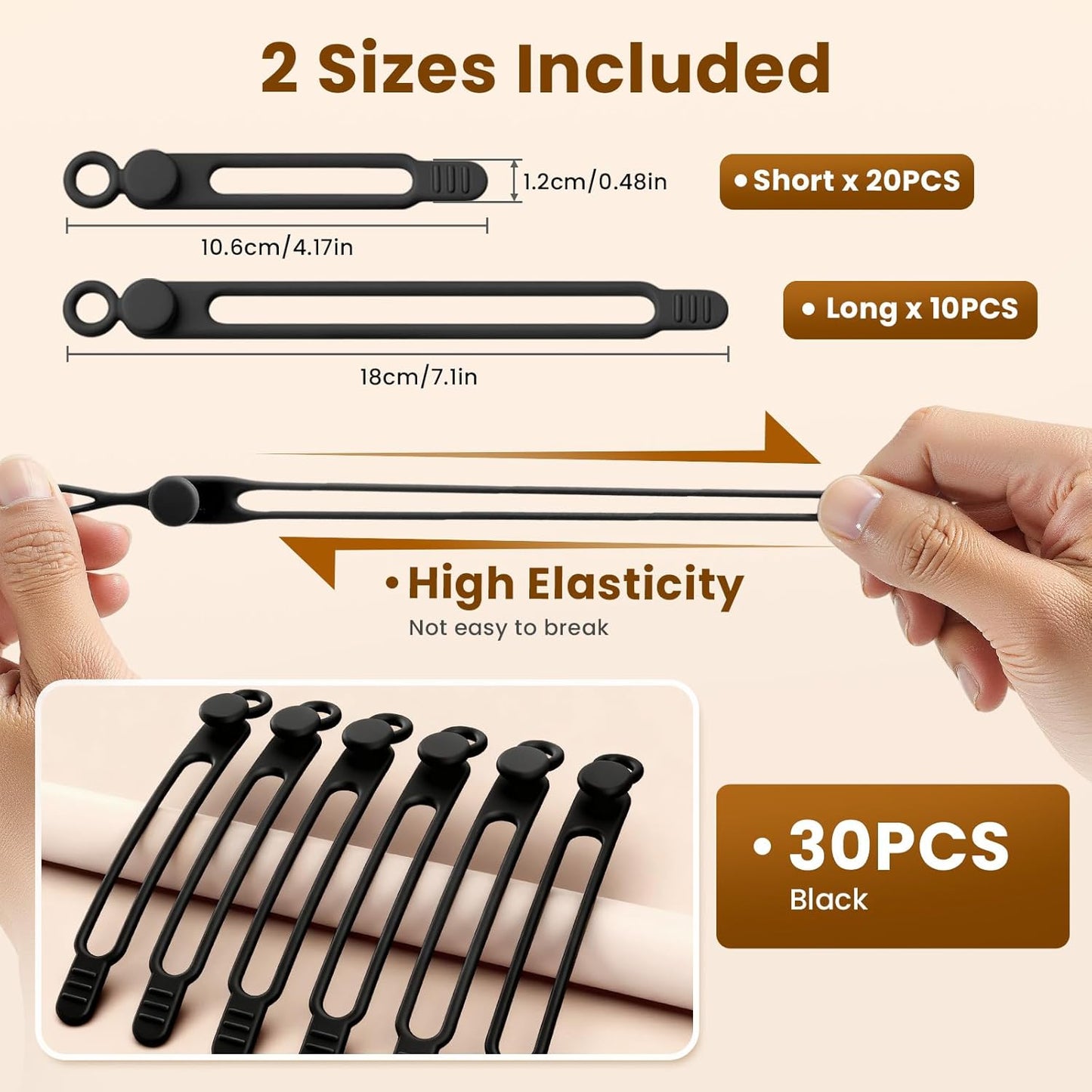 30 Pcs Silicone Data Cable Organizer, Reusable Cable Ties Wire Organizers for Office, Multipurpose Elastic Cord Wraps Cable Management for Charging Cord,Appliances,Home,Office,Kitchen,School,Travel