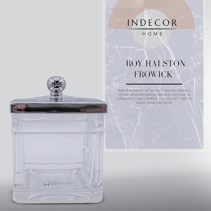 Apothecary Glass Cotton Jar Holder Silver Stainless Steel Lid, Elegant Bathroom Storage Canister for Qtips, Cotton Balls, Floss, Makeup Organizer, Vanity Bathroom Organization