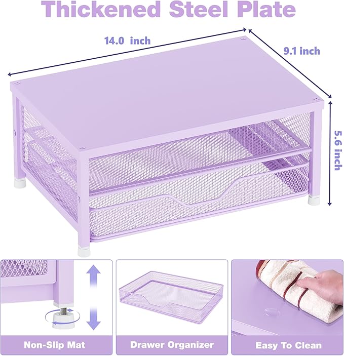 OPNICE Computer Monitor Stand Riser, Desk Organizers and Accessories with Drawer, Laptop Stand, Office Desk Accessories & Workspace Desktop Organizers Storage for Office Supplies(Purple)