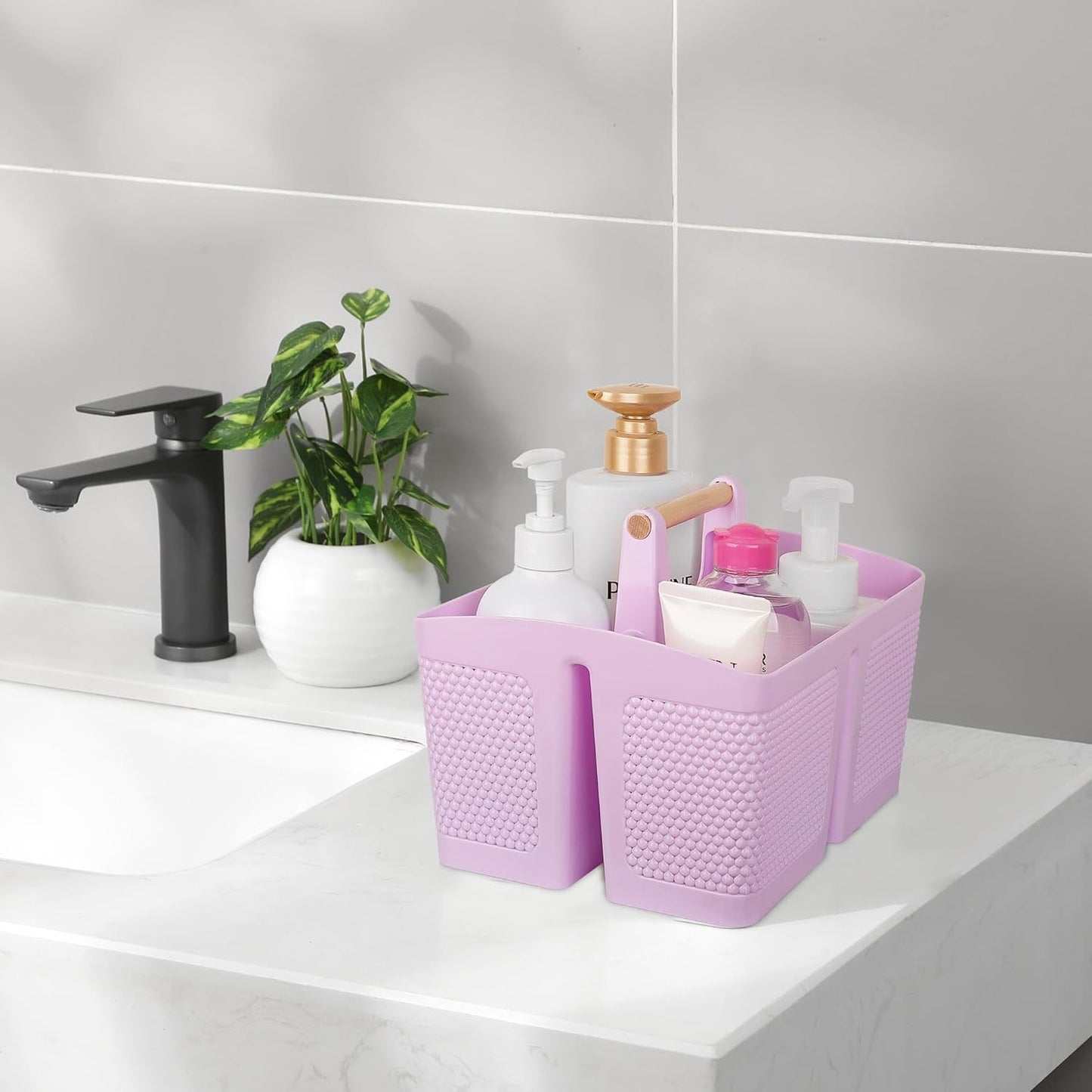 rejomiik Portable Shower Caddy Basket Plastic Cleaning Caddy Organizer Storage Tote with Handle for Bathroom, College, Dorm Room Essentials, Light Purple