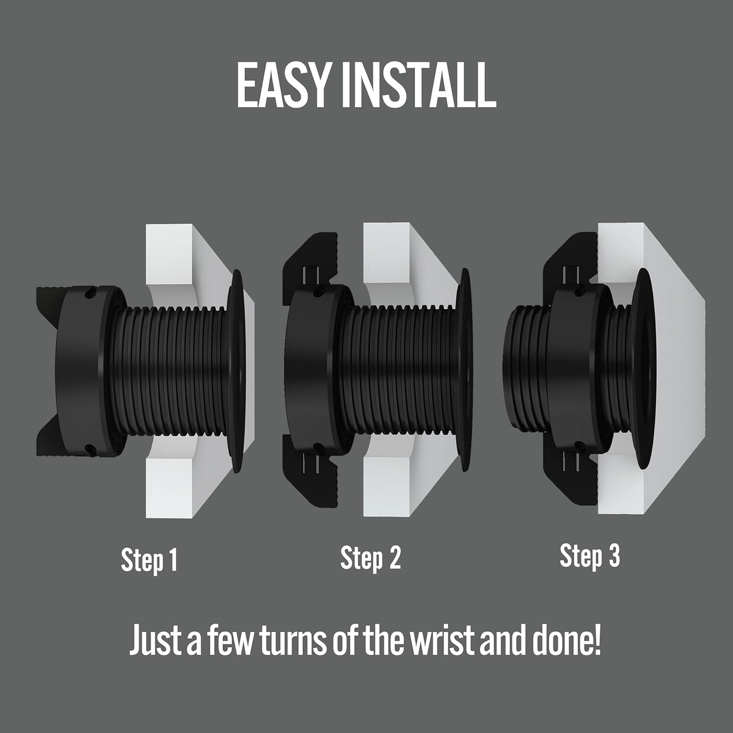 1PK Black Patented: Only Cable, Wire, Cord Management Tool-Free Self-Securing/Locking Grommet and with Cap Slider, for Walls, Ceilings, Desks - Used for All Surfaces 3/8" to 1" Thick. Made in USA