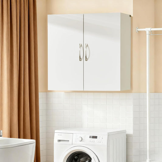 Bathroom Wall Cabinet, Over Toilet Storage Cabinet with Adjustable Shelf and Doors, Wall Mounted Medicine Cabinet for Small Spaces, Laundry Storage Cabinet, White, HUS-BZR200