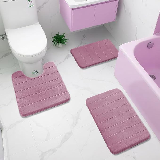 Yimobra Memory Foam Bath Mat, Super Soft Absorbent Bathroom Rug Non Slip, Quick Dry, Machine Washable Floor Carpet for Tub Shower, Home Decor Accessories, 24x17, Mauve