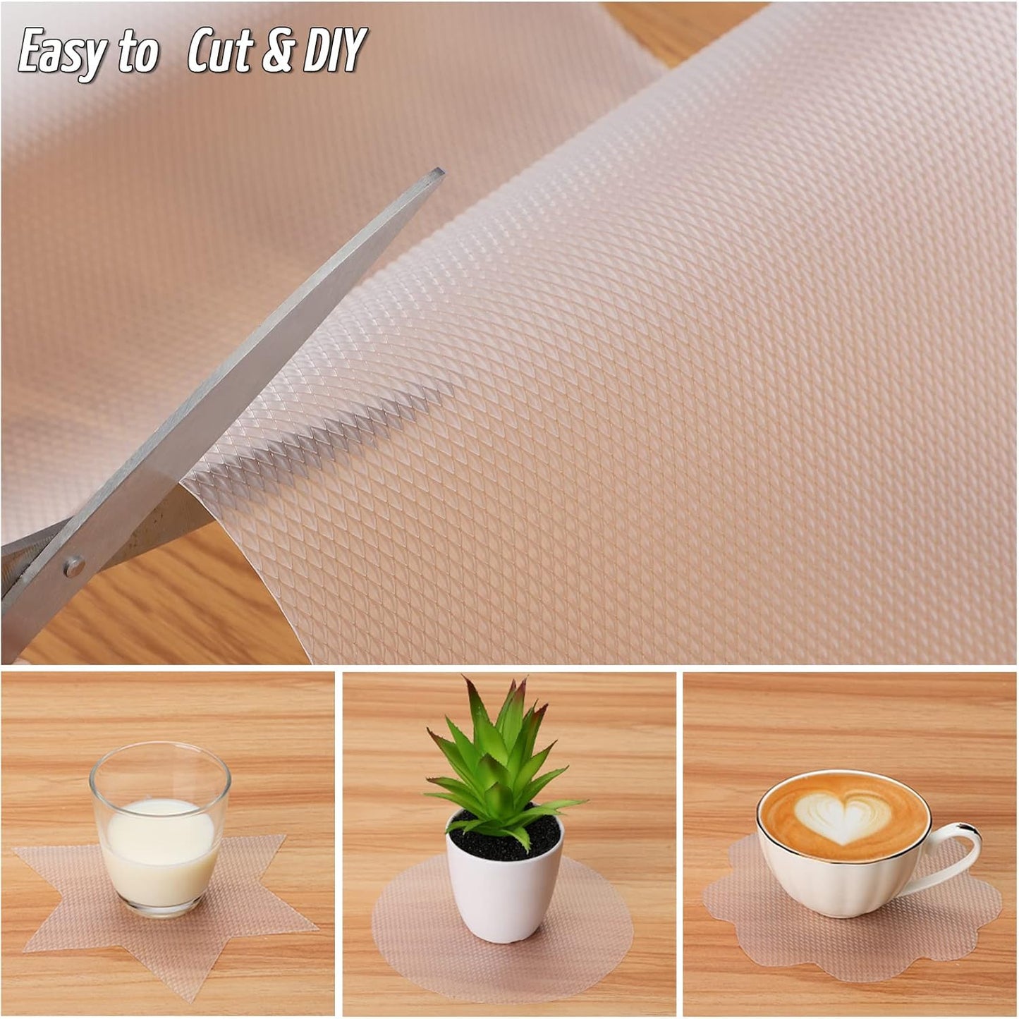 Anoak Shelf Liner Non-Slip Drawer Liner for Kitchen, Non Adhesive Cabinet Liner 12 Inch x 20 FT(240 Inch) Waterproof Refrigerator Liners for Kitchen Drawer, Bathroom Shelves Diamond Pattern Clear