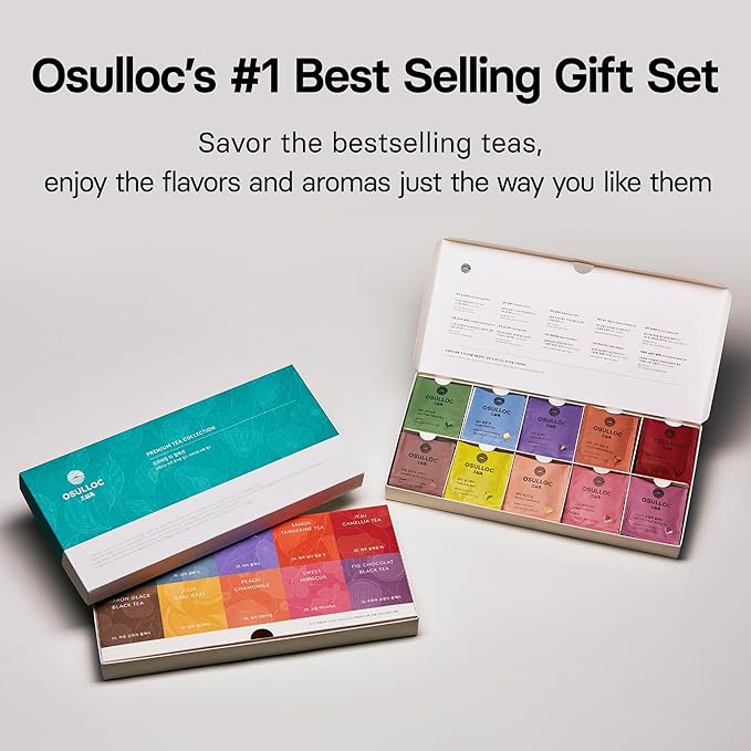 OSULLOC Premium Tea Collection (40 count, 10 flavors x 4 ea), Christmas Gift Guide, Self Care Gift Box, Premium Organic Pure & Blended Tea from Jeju
