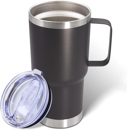 20 oz Tumbler with Handle and Lid, Stainless Steel Tumbler Insulated Travel Coffee Mug, Spill Proof Double Wall Vacuum Tumbler Cup Keep Drink Hot & Cold, Grey, 1 Pack