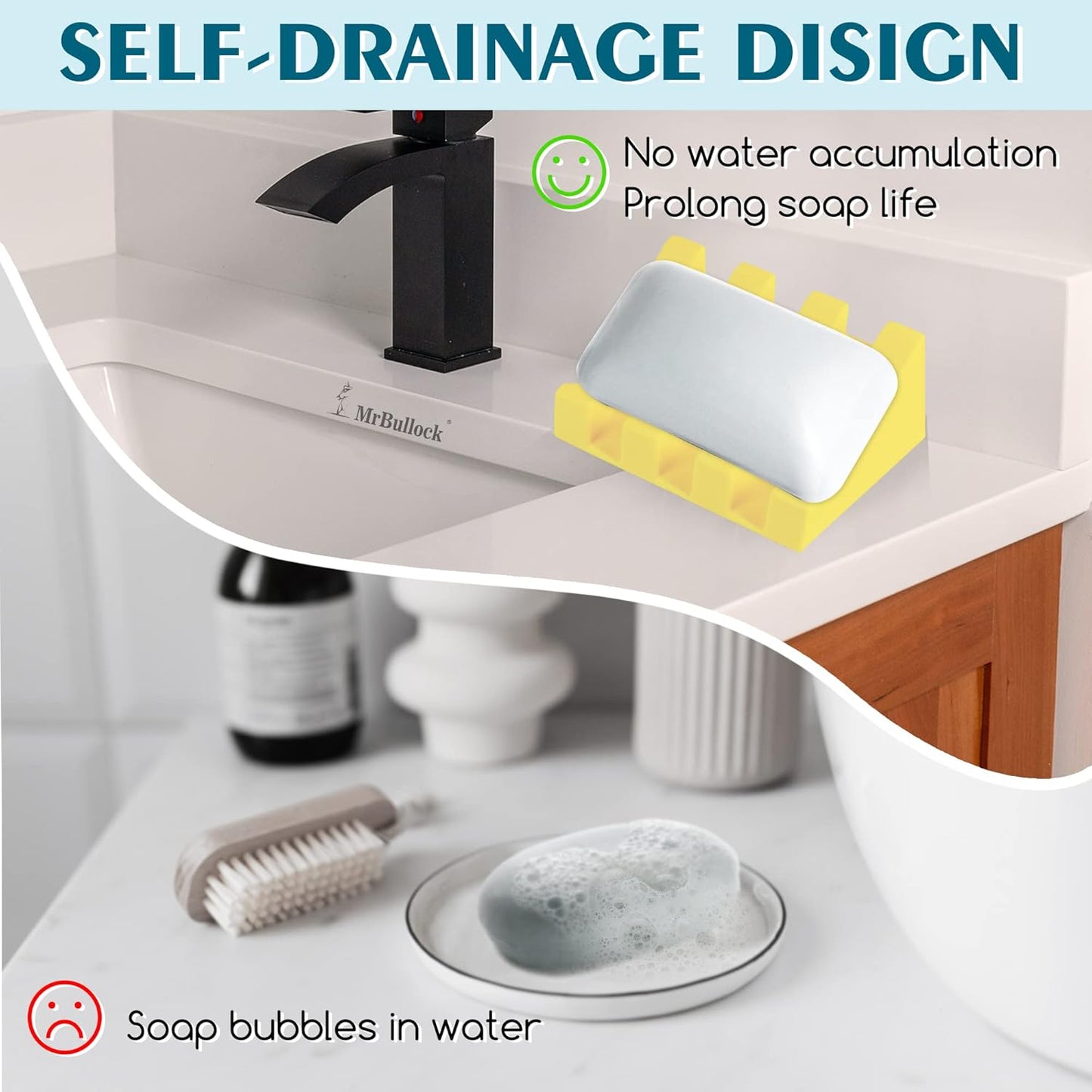 Silicone Soap Dish for Bar Soap Holder for Shower Bathroom Self Draining Waterfall Drying Tray Keep Soap Bars Dry Clean & Easy Cleaning (Yellow, 2)