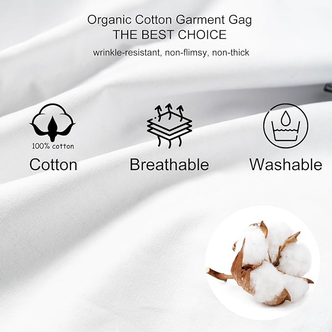 1PC Luxury 48'' Organic Cotton Garment Storage Bag | 4 Cedar Blocks for Fresh Smell| Breathable Garment Bag for Hanging Clothes for Closet Best for Suits, Sweaters, Short Dresses, Gowns