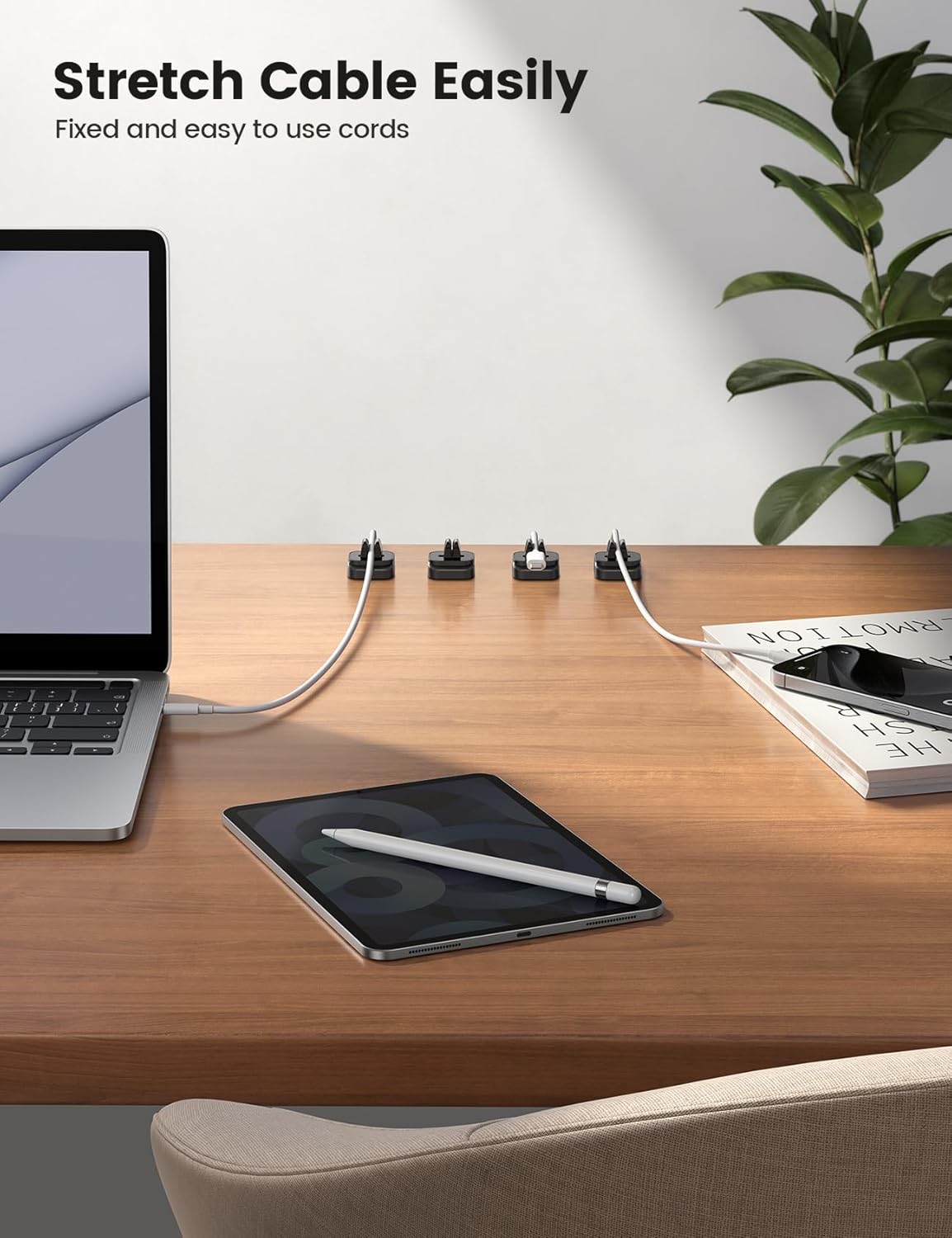 Lamicall Cable Clips, Cord Organizer - [Two Pack] Adjustable Hole Cord Clips Management, Adhesive Wire Organizer USB Cable Holder, Charging Power Cord Keeper Catcher for Desk