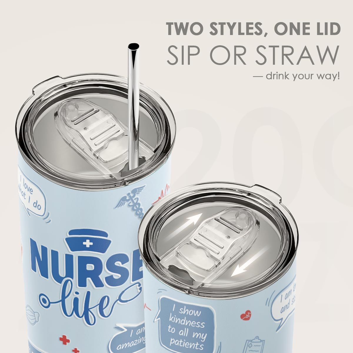 SANDJEST Nurses Tumbler 20oz, Stainless Steel Travel Cup with Lid, Nurse Life Insulated Coffee Mug, Gifts for Women Girls Friends Sisters on Birthday Christmas Nurse Week