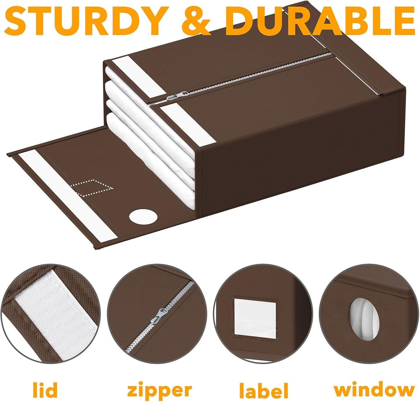 SpaceAid 3 Pack Bed Sheet Organizers and Storage, Foldable Sheet Organizer for Linen Closet, Sheets Set Folder Keeper with Window XL (Queen & King Size) Bedding Container (Brown, 3 Pack)