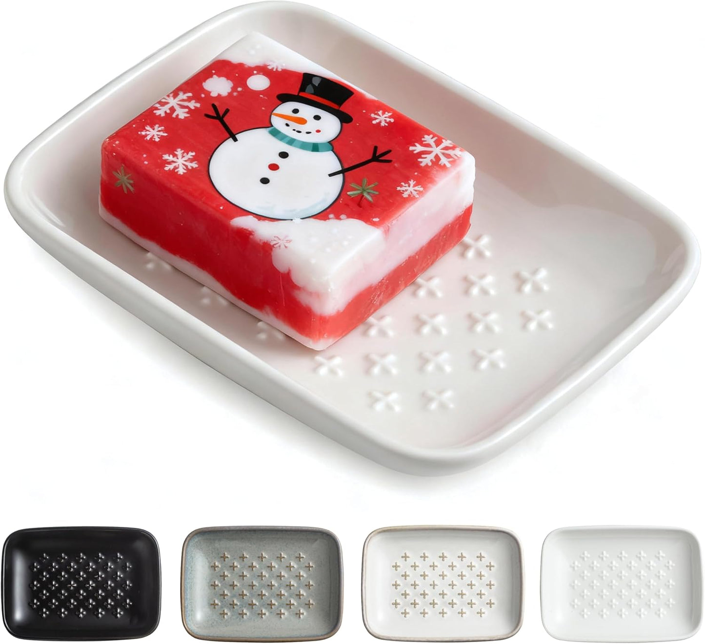 Gomakren Soap Dish, Shower Soap Holder, Ceramic Soap Dishes for Bar Soap Sponge Shampoo, Soap Saver Tray for Bathroom Kitchen Sink Counter, 5.5 Inch, White