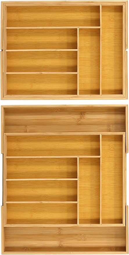 Emeril Lagasse Expandable Bamboo Drawer Organizer – Adjustable 6-8 Compartments, Kitchen Drawer Organizer for Utensils, Silverware & More – Durable Bamboo, 12.9” to 19.7” Expandable Design