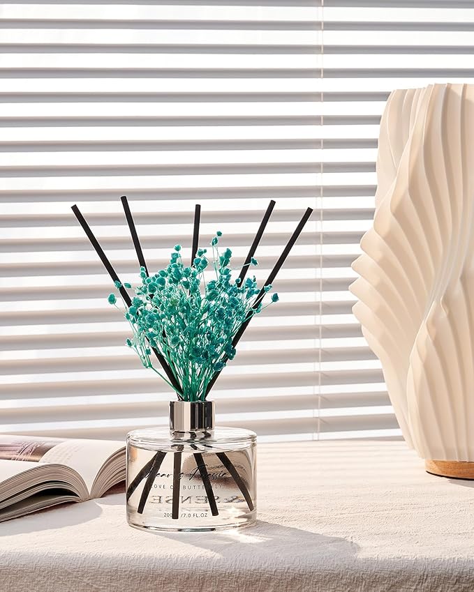 M&SENSE Reed Diffuser Set with 7 Sticks | 7.0oz Fresh Lemon & Freesia & Magnolia Scent, Long Lasting Floral Fragrance, Home Diffuser with Baby's Breath Flower Gifts for Friends Teachers & Mothers Day