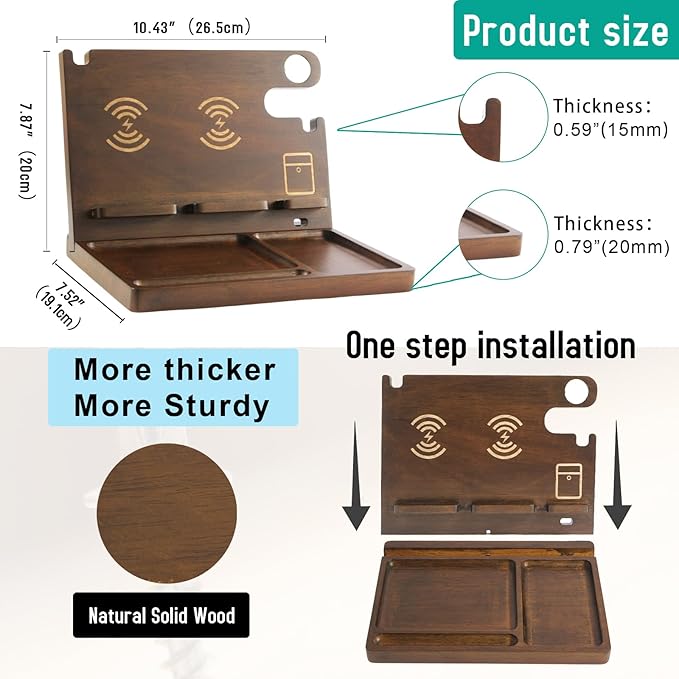 Wireless Charging Station,Wood Phone Docking Station for Men,Nightstand Organizer Charging Station with 4 Wireless Charger Fast Charging for iPhone/Samsung/Apple Watch/Earbuds,Gifts for Men