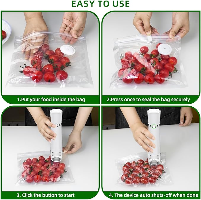 Vacuum Sealer for Food, Handheld Saver Compact Vacuum Sealer Machine with 30 Reusable Bags for 10X Preservation & Fresh