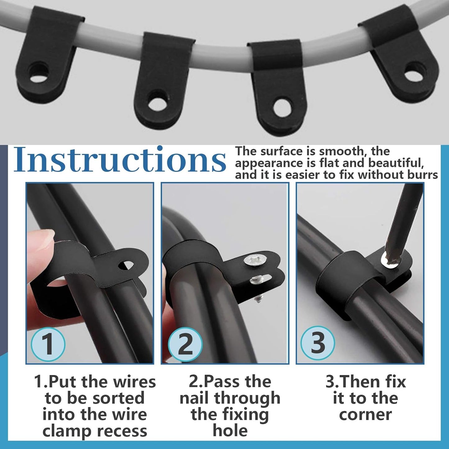 Glarks 120Pcs 5/8 Inch Black Nylon Screw Mounting R-Type Cable Clip Wire Clamp with 120Pcs Screws for Wire, Cable, Conduit and Cable Conduit Kit (Black)