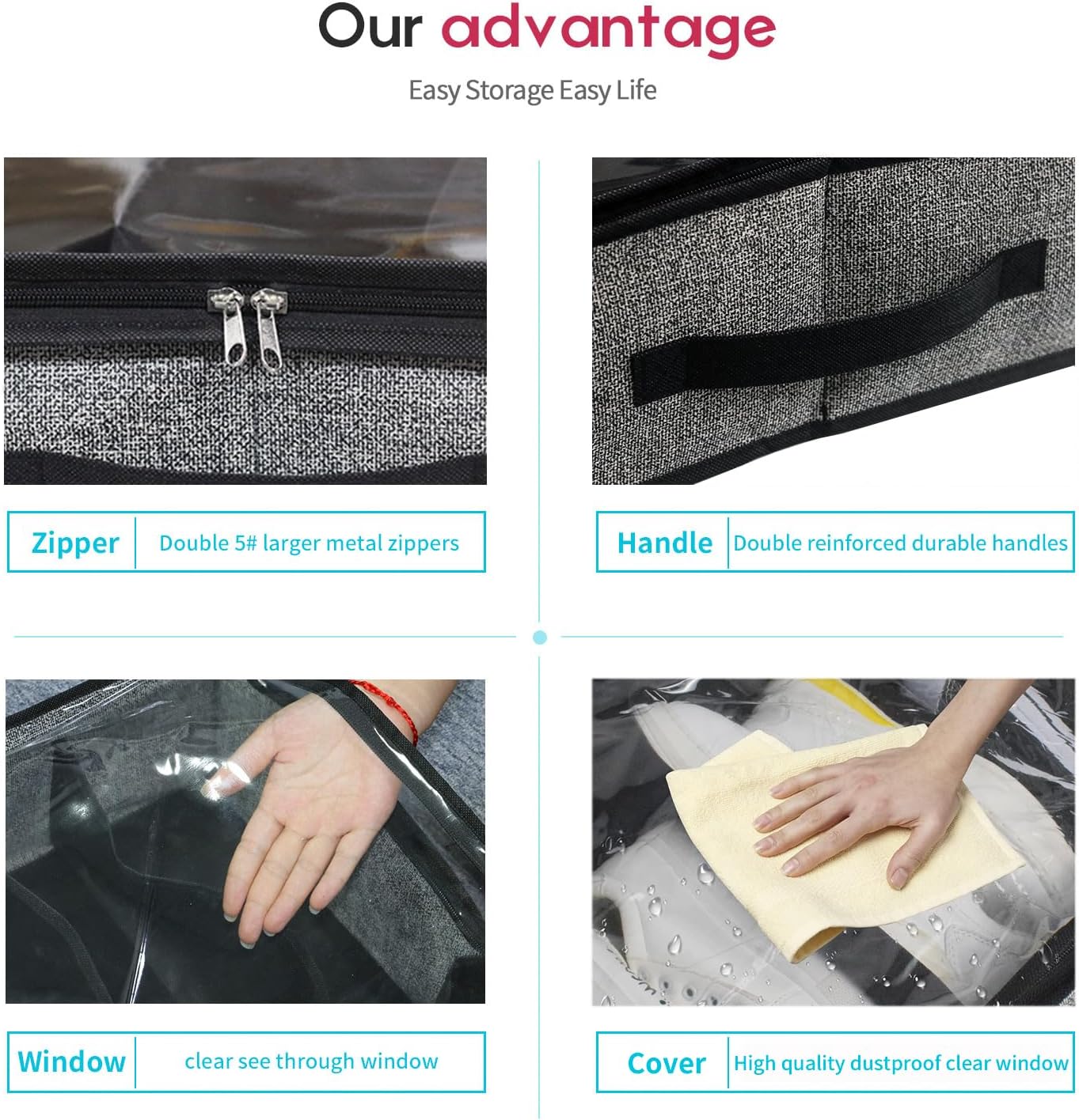 Onlyeasy Sturdy Under Bed Shoe Storage Organizer, Set of 2, Fit 12 to 24 Pairs, Underbed Shoes Closet Storage Solution with Clear Window, Breathable, L29.3 x W23.6 x H5.9, Linen-like Black, MXAUBSB2P