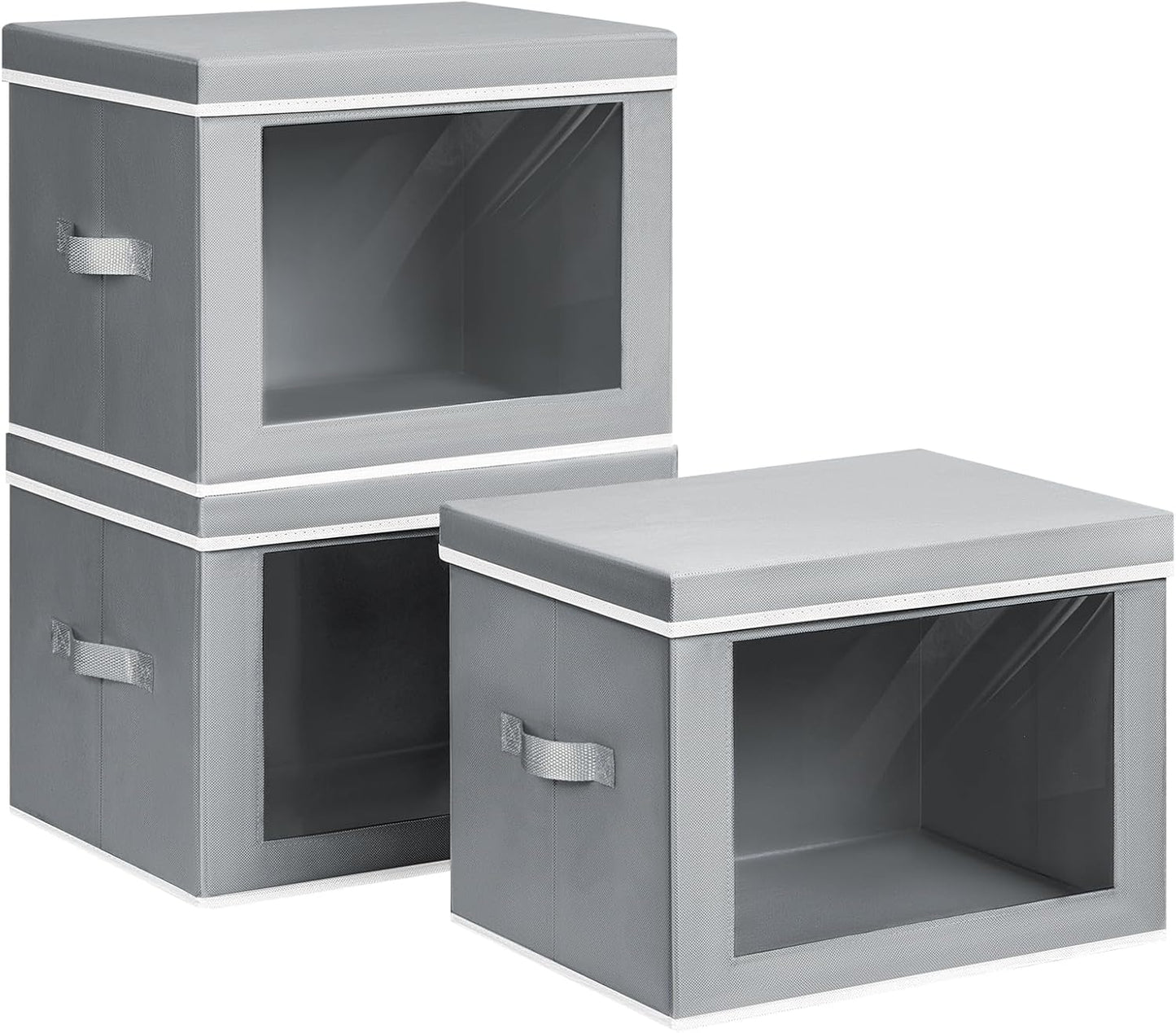 Storage Bins with Lids, 3 Pack Large Storage Cubes with Window, Closet Bins with Lids & Handles, Fabric Box for Organizing Clothes, Towels, Books, Grey