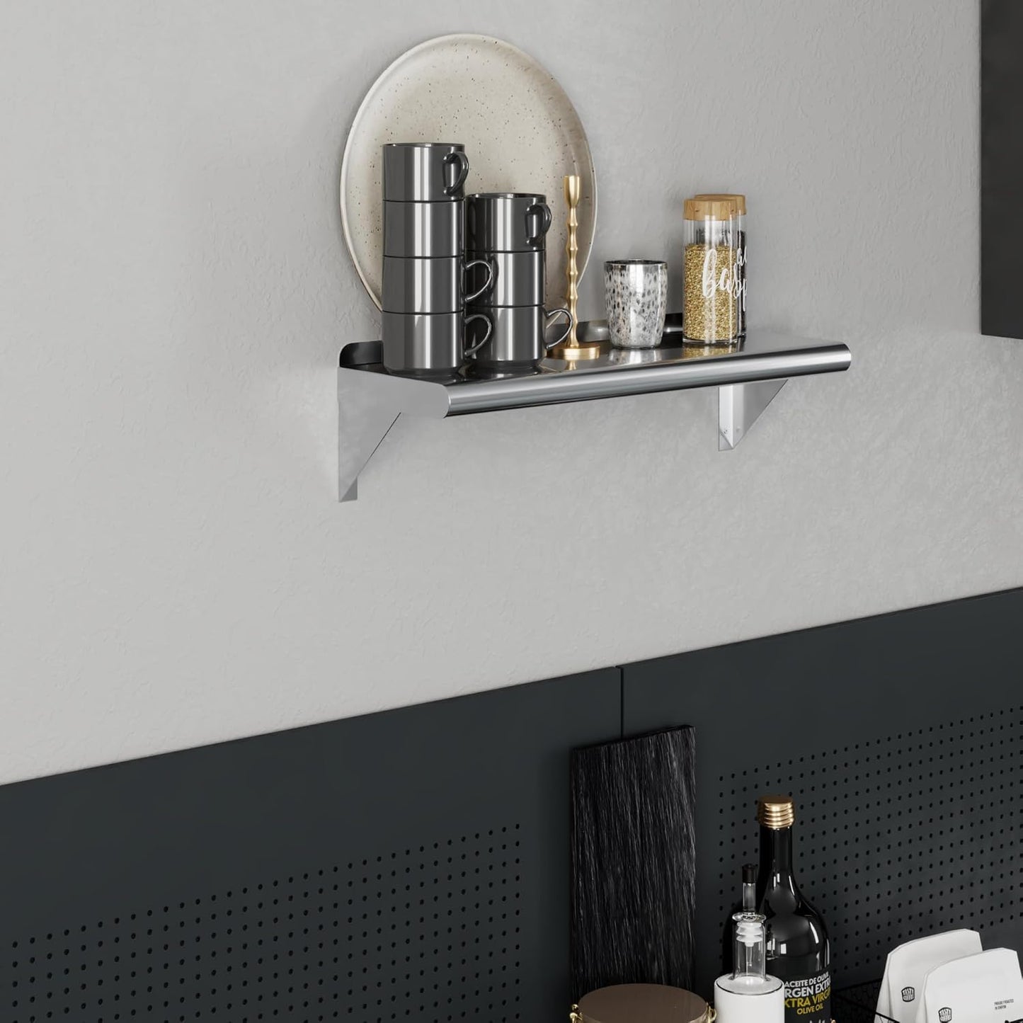 AmGood 8" X 24" Stainless Steel Wall Shelf | Metal Shelving | Garage, Laundry, Storage, Utility Room | NSF | Restaurant, Commercial Kitchen