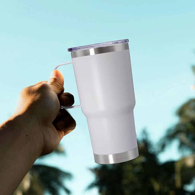 20 oz Tumbler with Handle and Lid, Stainless Steel Tumbler Insulated Travel Coffee Mug, Spill Proof Double Wall Vacuum Tumbler Cup Keep Drink Hot & Cold,White, 12 Pack