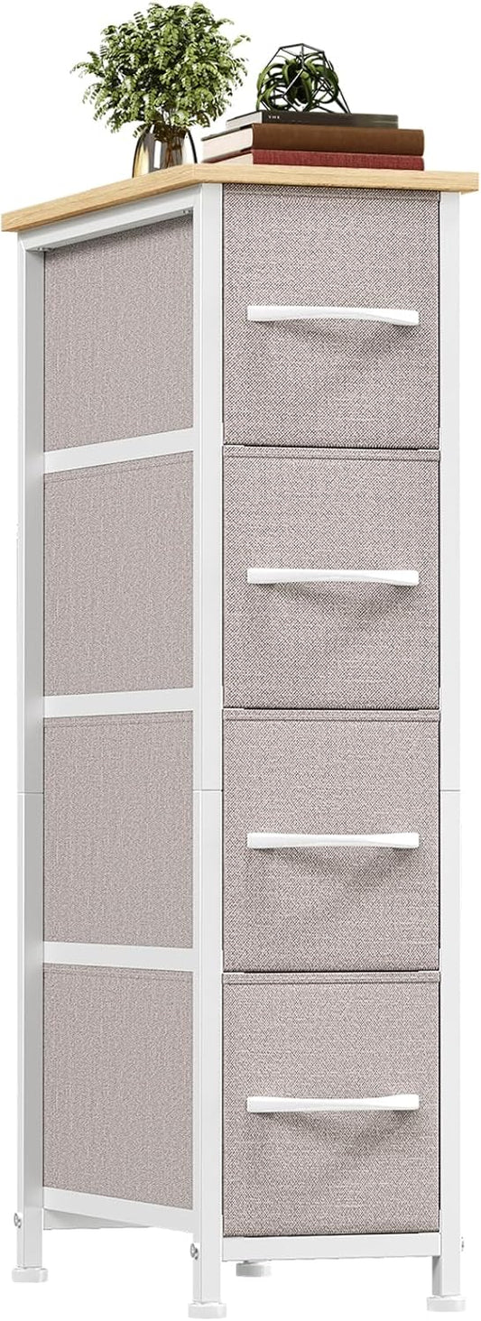 Somdot Narrow Dresser with 4 Drawers, Slim Storage Organizer Chest of Drawers with Removable Fabric Drawers for Small Spaces Bathroom Closet Bedroom Laundry, Ash Grey