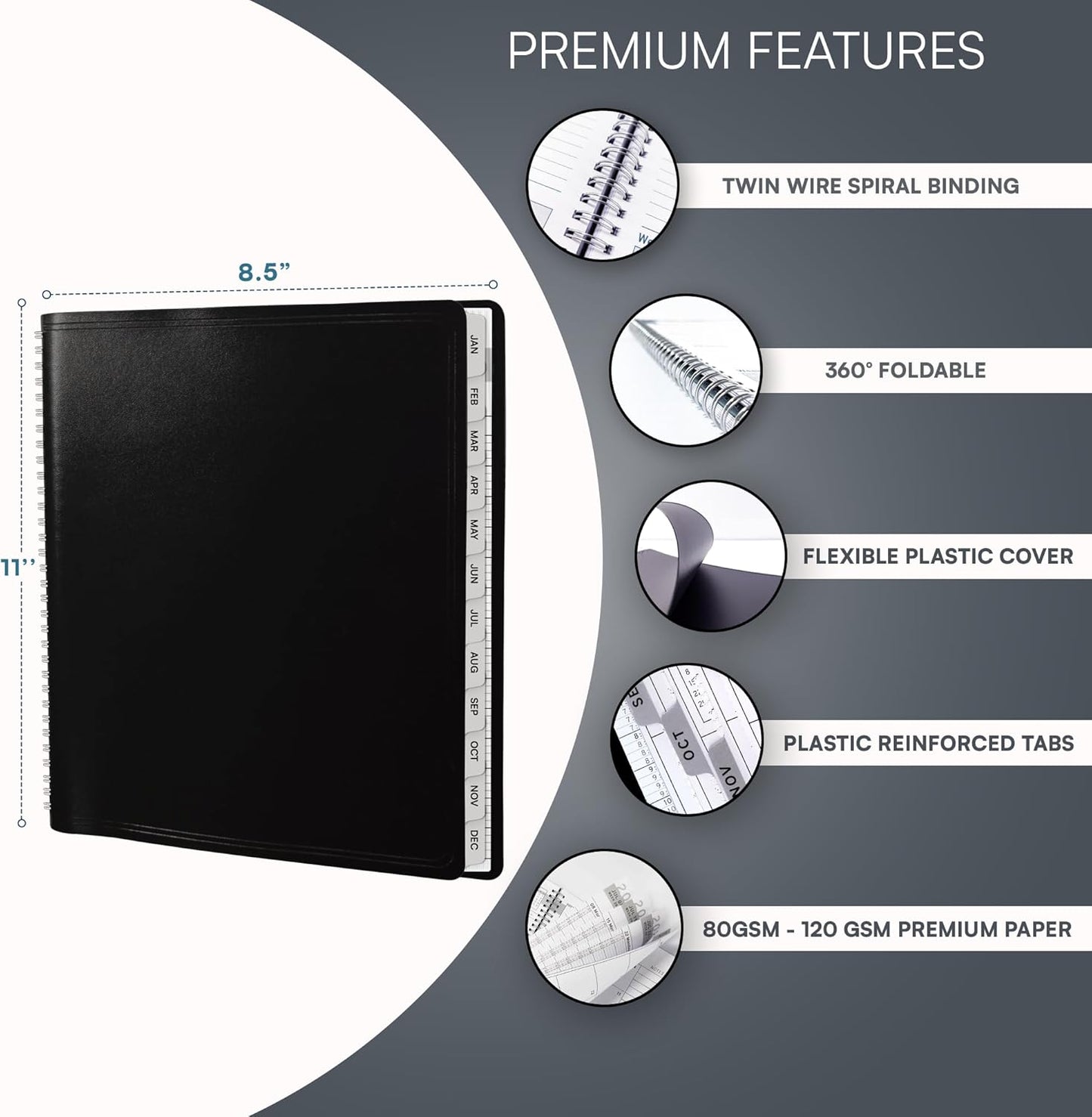 Ensight 2026 Appointment Book and Planner 8.5" x 11" Large Hourly Weekly Daily Schedule Book with Tabs, 15 Minute Time Slots, Black Calendar Organizer Jan 2026–Dec 2026 Appointment Planner - Black