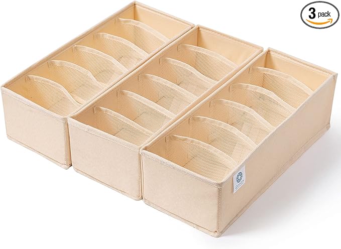 Qozary 3 Pack Sock Underwear Drawer Organizer Dividers, Collapsible Cabinet Closet Storage Boxes for Clothes, Socks, Lingerie, Underwear, Tie, Belt, Baby, Bedroom