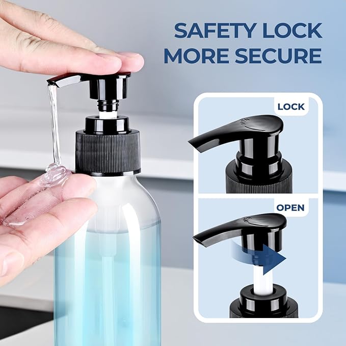 Glass Pump Bottle Dispenser 4 oz, 3 Pack, Black Caps, Labels - Glass Bottles with 1 Extra Pump Tops