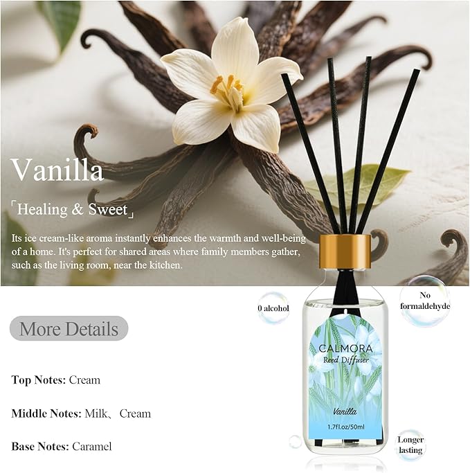CALMORA Reed Diffuser for Bathroom & Bedroom, 3-Pack 50ml Citrus/Linen/Vanilla Scented Oil Set with 15 Sticks | Home Fragrance Diffuser, Flameless Air Freshener